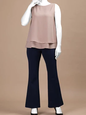 تاپ زنانه دو لایه کرپ حریر یقه گرد کلاسیک نوشا