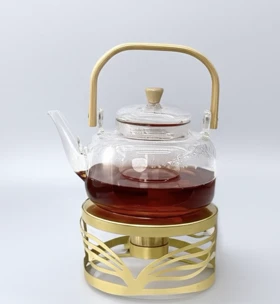 قوری پیرکس شفاف دسته چوبی 1200میل