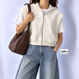 وست زنانه کلاه‌دار مدل 2101 (سفید)