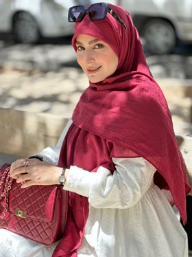 روسری وال نخی زرشکی