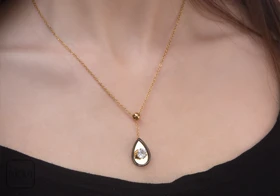 گردنبند استیل اشک نگین‌دار