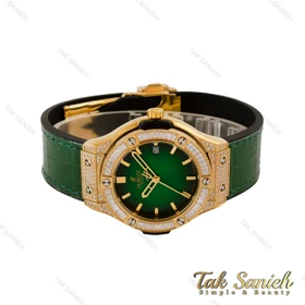 ساعت هابلوت زنانه طلایی سبز فول نگین Hublot-5228-L