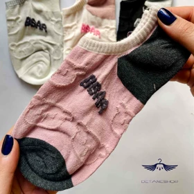 جوراب زیر قوزکی تدی دو رنگ سوزندوزی پاکوک (صورتی)