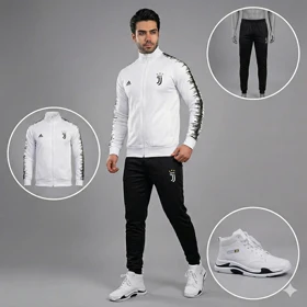 پکیج ست سویشرت شلوار یوونتوس مردانه مدل R77 + کفش ساق‌دار مردانه EMTO-سفید