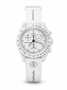 ساعت امگا سواچ ماه سفید نیو با بند رابر Omega Swatch to the Moon