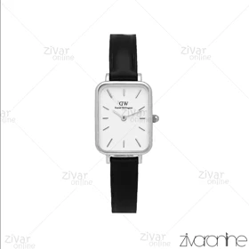 ساعت دنیل ولینگتون زنانه کوادرو قاب نقره ای صفحه سفید بند چرم 107041