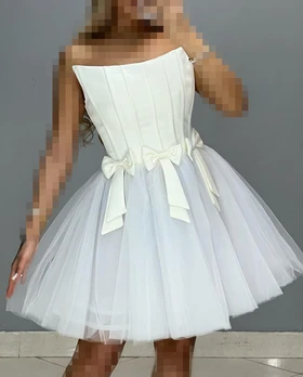 پیراهن کوتاه دکلته عروسکی دامن تور