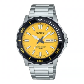 ساعت مچی کاسیو مدل MTD-125D-9AV طراحی دایور با صفحه زرد اسپرت