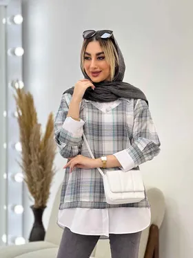 مانتو چهارخونه جلو بسته ترکیبی