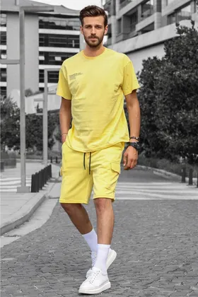 ست شلوارک مردانه اورسایز زرد 5391