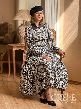 پیراهن ساتن کره زبرا ابرا با تور