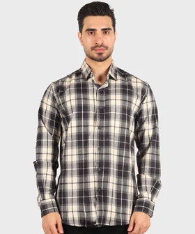 پیراهن مردانه پشمی چهارخانه کرم 0193