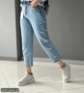 شلوار جین مام استایل راسته زاپ‌دار زنانه کد 10110