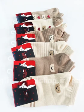 جوراب مچی نخ پنبه طرح خرس و قلب