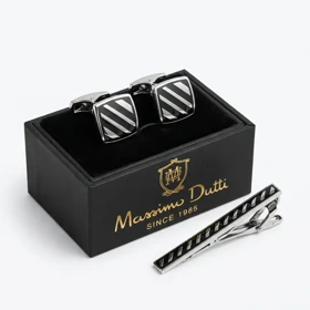 ست دکمه سردست و سنجاق کراوات طرح خطی مشکی برند Massimo Dutti