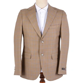 کت تک دو دکمه مردانه نسکافه‌ای چهارخونه