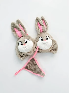 ست نیم‌تنه کاپ‌دار و شورت بکلس حوله ای طرح خرگوش