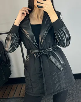کاپشن زنانه ترکیب با چرم قد 80
