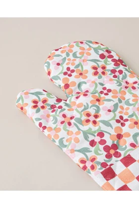 ست دستکش و دستگیره English Home مدل Country Bloom پلیاستر - قرمز-نارنجی