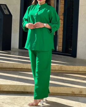 ست بلوز شلوار لینن عسل 2043