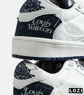 کفش کتانی مردانه و زنانه سفید سرمه ای NIKE LOUIS VUITTON x travis scott