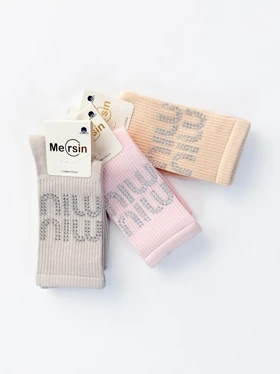 جوراب ساق‌دار نخ پنبه نگین‌دار میو میو miu miu