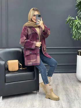 پالتو چهارخونه آستین پاگن