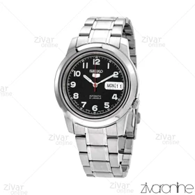 ساعت سیکو 5 اصل مردانه بند نقره ای صفحه مشکی اتوماتیک 104168