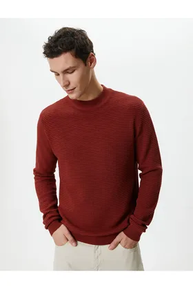ژاکت بافتنی Slim Fit Basic Crew Neck Textured 4WAM70031HT