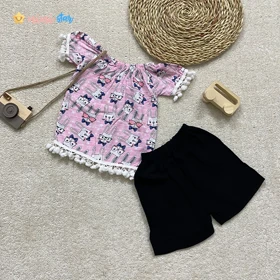شومیز شلوارک نخی دخترانه 1 تا 3 سال
