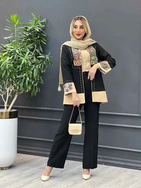 ست مانتو و شلوار ترکیبی دوخت دار