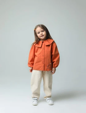 شومیز شلوار کتان دخترانه رنگ نارنجی کد 3816