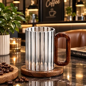 لیوان دسته چوبی طرح راه راه
