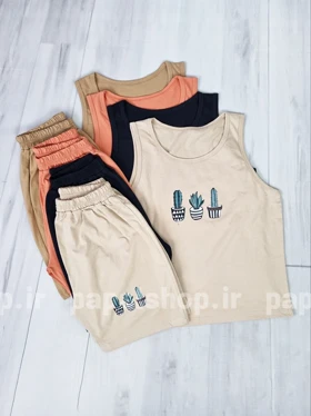 ست لباس راحتی تاپ و شورتک طرح کاکتوس