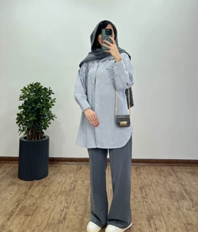 مانتو جلو دکمه راه راه آسلی