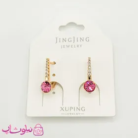گوشواره دخترانه ژوپینگ مدل سواروسکی صورتی