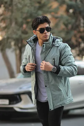 کاپشن مردانه رنگ سبز آبی