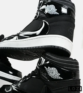 کفش کتانی ساق‌دار مردانه و زنانه مشکی ورنی NIKE jordan 1