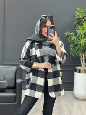 پالتو چهارخونه یقه آرشال
