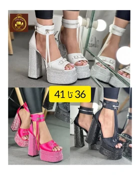 صندل پاشنه‌بلند و لژدار مجلسی نگینی زنانه فشن
