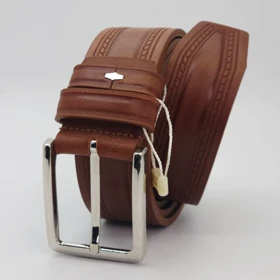 کمربند مردانه چرم طبیعی پوست گاوی کاملا درجه یک تولید داخلی (قهوه ای تیره)