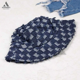 کلاه باکت جین شطرنجی Bucket Hat HA111 (سورمه‌ای)