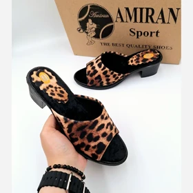 صندل پلنگی زنانه و دخترانه جدید مخملی پاشنه‌دار ارسال رایگان