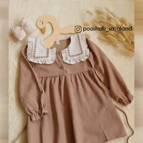 سارافون دخترانه کودک یقه گل‌دار وارداتی 4 تا 8 سال