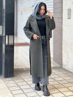 پالتو بلند بغل چاک‌دار کد 719