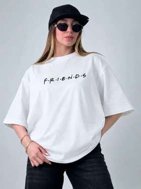 تیشرت باکسی friends مدل یگانه کد 50362 (سفید)