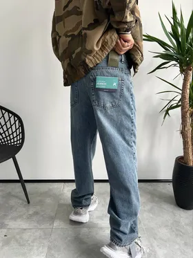 شلوار نیم بگ ابی وسط زاپ‌دار JO