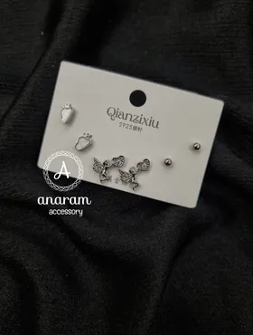 پک گوشواره دخترانه فرشته بالدار نماد عشق و علاقه با آبکاری میخ نقره 925