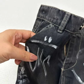 شلوار بگ دخترانه جین مشکی طرح نوشته