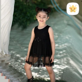 سارافون مشکی محرمی دخترانه مدل دو طبقه 1 تا 4 سال